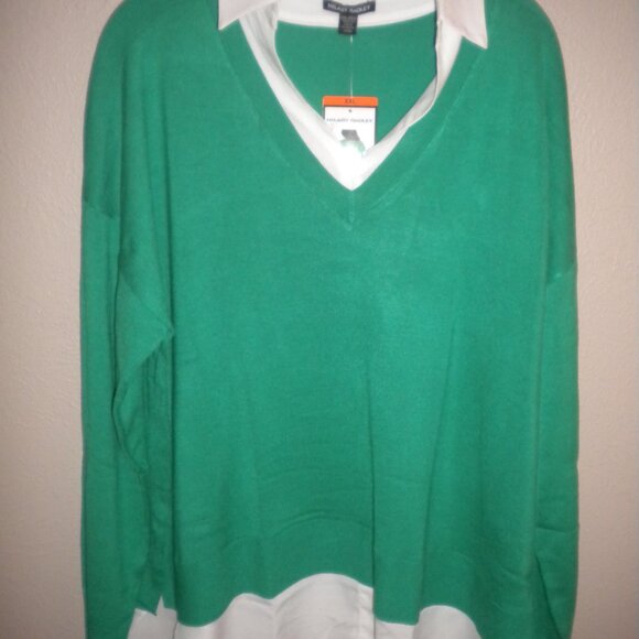 Hilary Radley Women's Plus Size XXL Green White Collared Sweater NWT - Picture 2 of 5